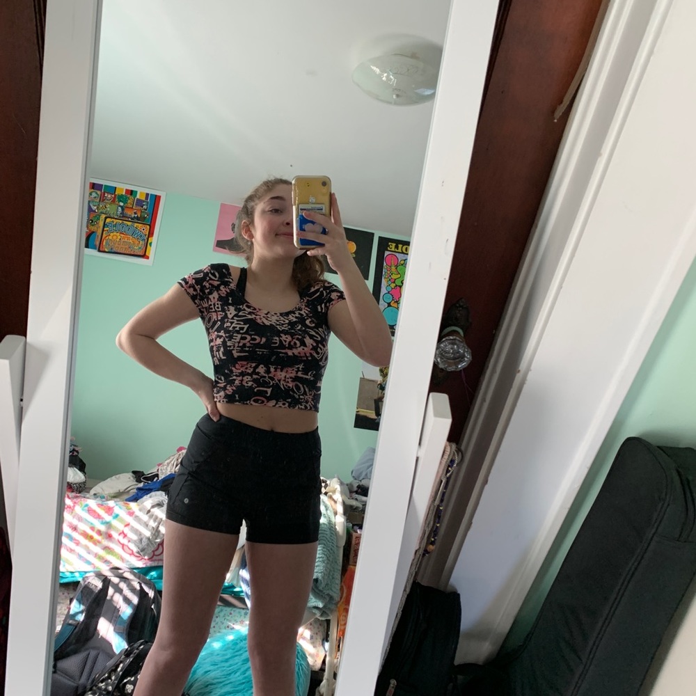 pink and black crop top